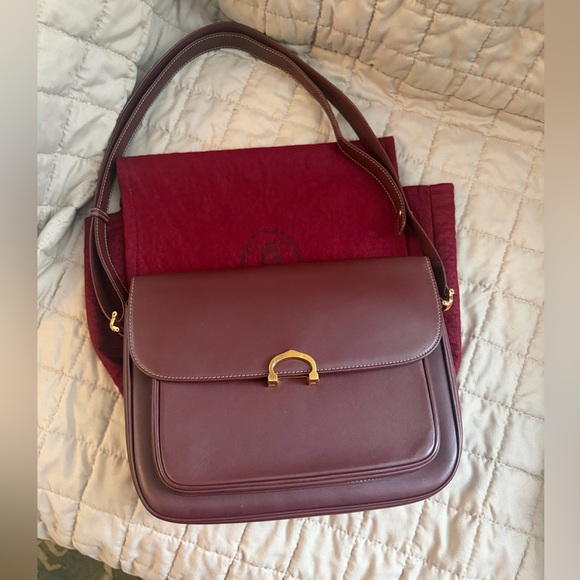 ❤️Elegant Cartier All
 Leather Burgundy Shoulder Bag❤️ Authentic - Picture 13 of 17